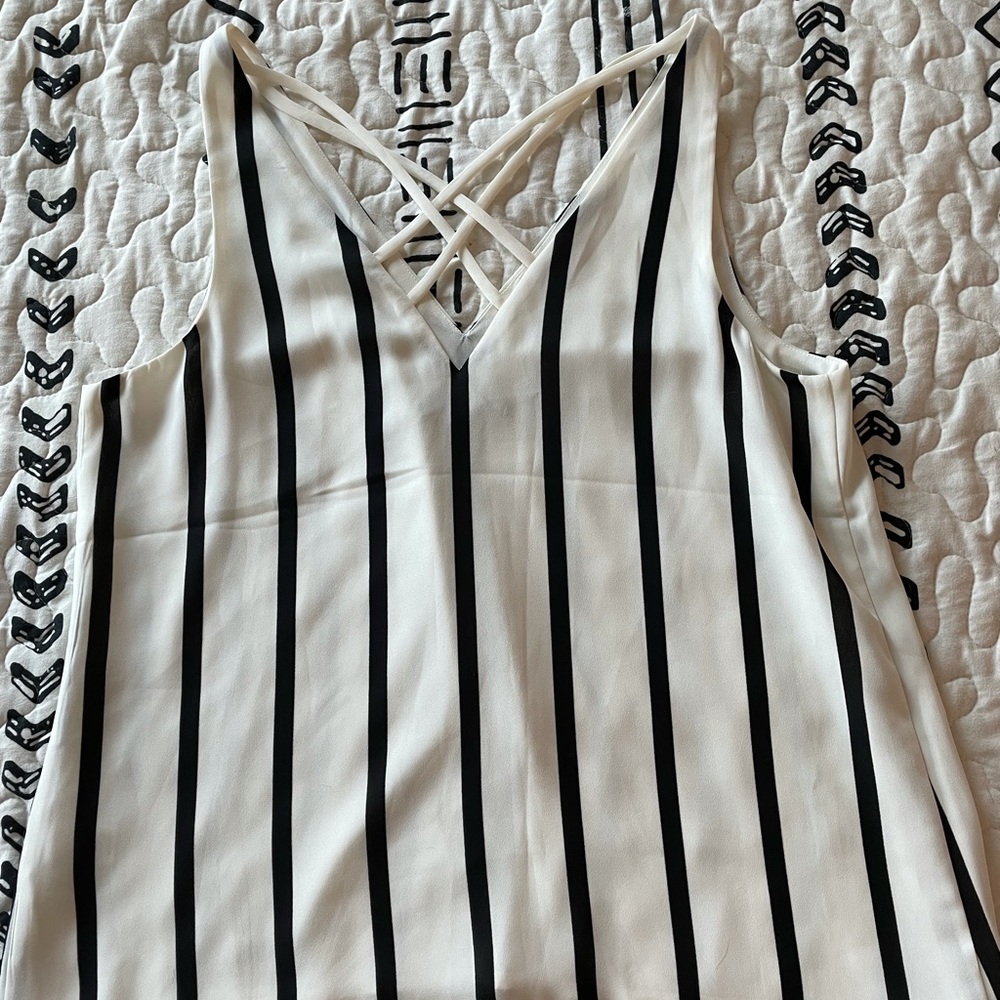 White and black striped Express blouse tank